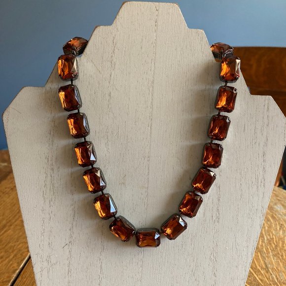 Dark Orange / Amber & Gunmetal Necklace & Earrings Set by Joan Rivers - Picture 7 of 13